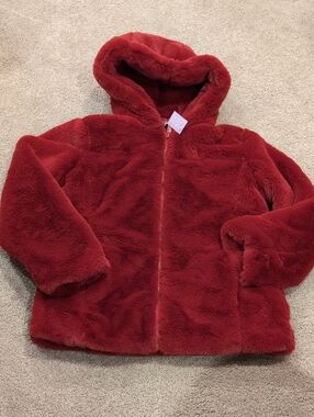 Maurices Plush Hooded Puffer Coat in Rich Red